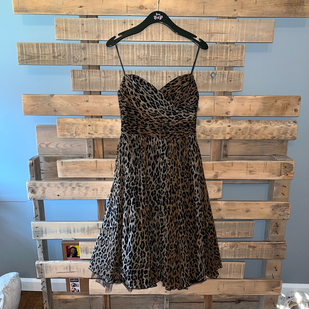ABS Silk Black Leopard Strapless Cocktail Dress